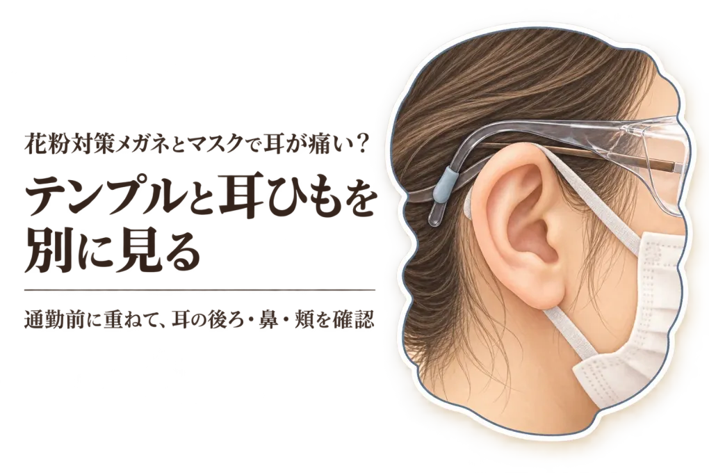 花粉対策メガネとマスクで耳が痛い？テンプルと耳ひもの選び方を通勤前に確認